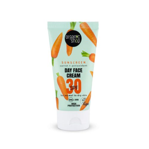 Organic Shop Fényvédő nappali arckrém sárgarépával és antioxidánsokkal SPF30 (normál és száraz bőrre)-50ml - 