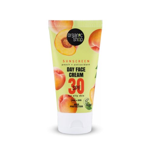 Organic Shop Fényvédő nappali arckrém őszibarackkal és antioxidánsokkal SPF30 ( zsíros bőrre)-50ml -