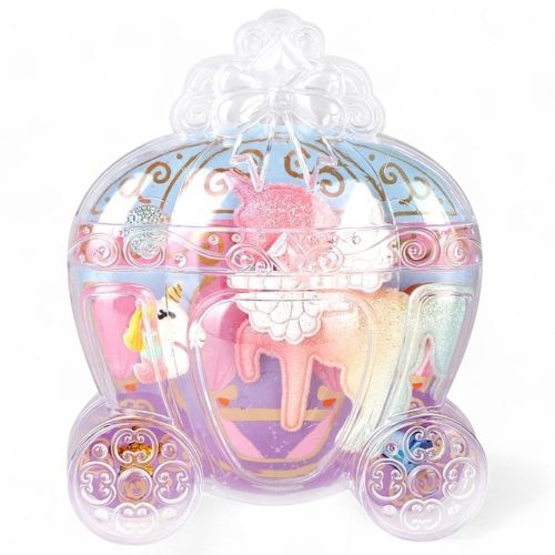 Ékszer készlet, unikornis forma, hintó forma tartóban, 12x14 cm dob.