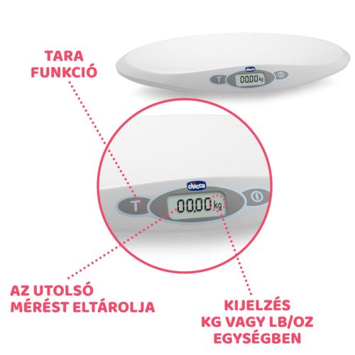 Digitális csecsemőmérleg súlystabilizáló funkció a mozgó baba méréséhez - Chicco