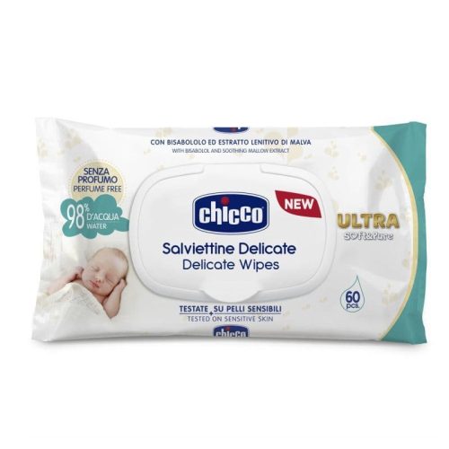 Chicco Ultra Soft & Pure vízbázisú, illatmentes törlőkendő 60 db-os