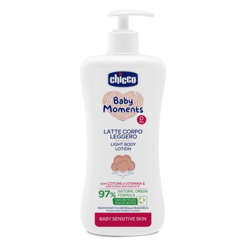 Testápoló tej Light 500 ml - sensitive Baby Moments gyapotmagolaj és E-vitamin, érzékeny bőrre - Chicco