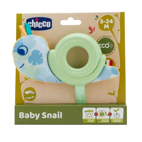 Baby Snail Eco+ bébicsiga rágókás textiljáték ökoanyagból - Chicco
