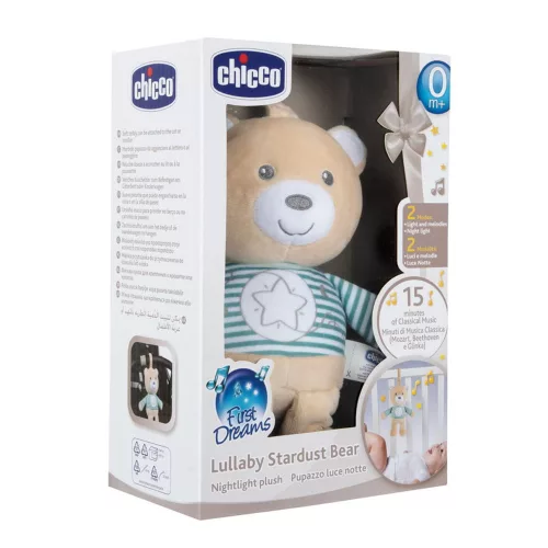 Lullaby Stardust Bear zenélő-fénylő altató plüssmackó - Chicco