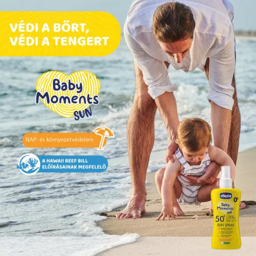 Fényvédő spray SPF 50+, 150 ml UVA, UVB, INFRA sugárzás elleni nagyon magas védelem - Chicco