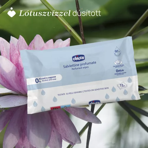 Törlőkendő illatos lótuszvizes 72 db érzékeny bőrre puhafedeles - Chicco