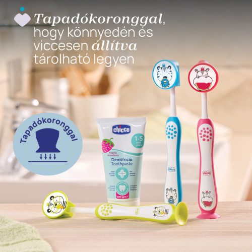 Fogkefe 3-6 év tejfogakhoz, tapadókorongos védőkupakkal - Chicco