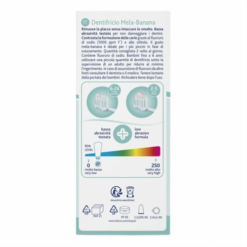 Almás-banán ízű fluormentes fogkrém 50 ml xilittel 6-24 hó - Chicco