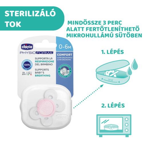Physio Forma® Comfort 0-6 hó szilikon cumi 1db sterilizálható tokban - Chicco