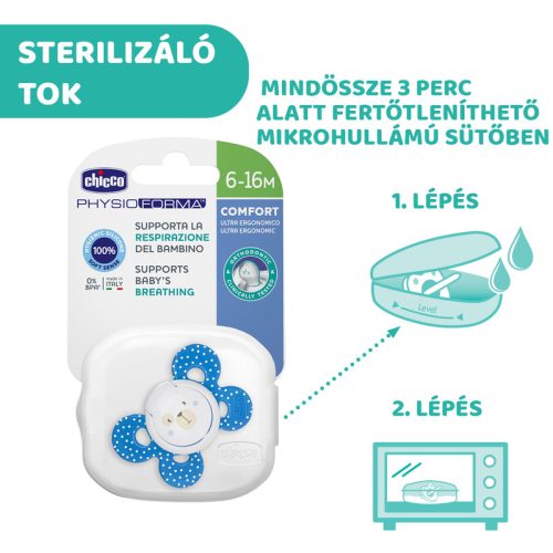 Physio Forma® Comfort 6-16 hó szilikon cumi, 1 db sterilizálható tokban - Chicco