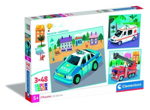 Clementoni Puzzle 3x48 darabos - Szirénázó járművek