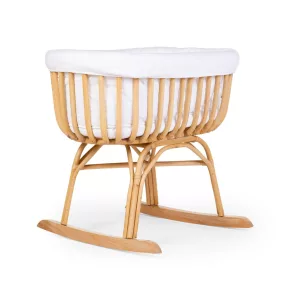   Childhome Rattan Babaöböl - 90x70x71 Cm + Matrac - 77x42x4 Cm - Huzat Törtfehér - Ringató lábbal