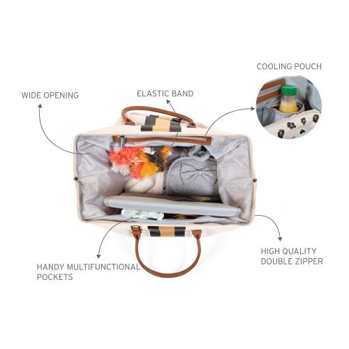 Childhome "Mommy Bag" Táska - Fehér Csíkos Arany/Fekete-Kifutó termék!