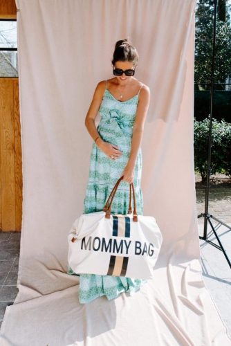 Childhome "Mommy Bag" Táska - Fehér Csíkos Arany/Fekete-Kifutó termék!