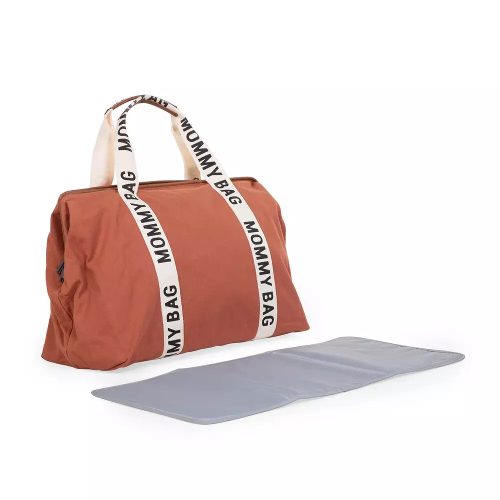 Childhome MOMMY BAG NURSERY BAG - SIGNATURE - VÁSZON - TERRACOTTA (CWMBBSCRU)
