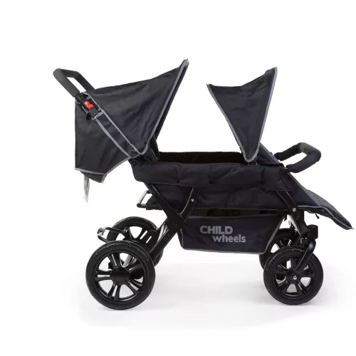 Childhome 2x2-es Négyszemélyes Babakocsi Automatikus Fékkel + Esővédővel + Napellenzővel - Fekete