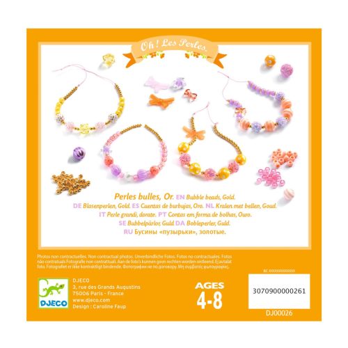 Djeco Ékszerkészítő készlet - Buborék gyöngyök, arany - Bubble beads, Gold