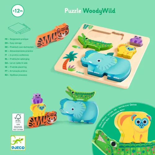 Djeco Formaillesztő, formaberakó - Vadállatos - WoodyWild