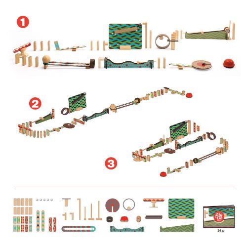 Djeco Építőjáték - Sokasodó golyózó, 48 db-os - Zig and Go - Big Boum Wall
