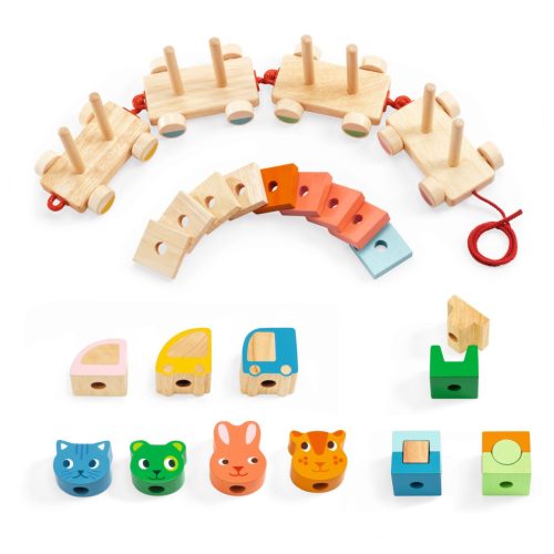 Djeco Húzható- és építőjáték - Kisvonat, 34 db-os - Créaroule, my little train