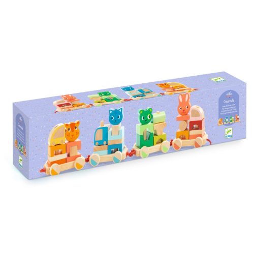 Djeco Húzható- és építőjáték - Kisvonat, 34 db-os - Créaroule, my little train