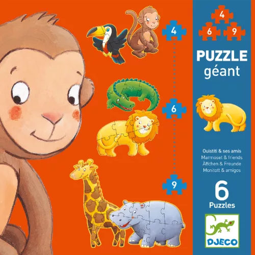 Djeco Óriás puzzle - Marmoset és barátai, 4-6-9 db-os - Marmoset and friends