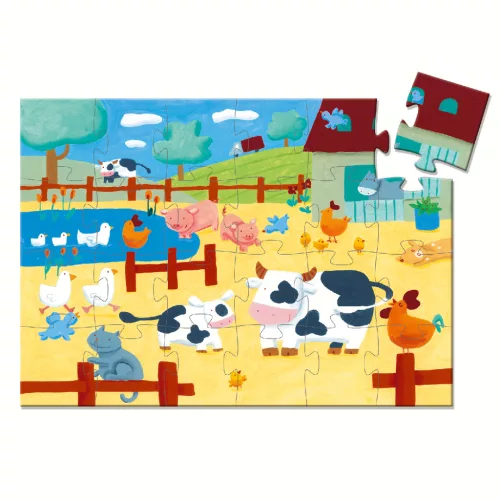 Djeco Formadobozos puzzle - Bocik és tehenek, 24 db-os - The cows on the farm