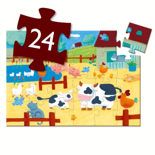 Djeco Formadobozos puzzle - Bocik és tehenek, 24 db-os - The cows on the farm