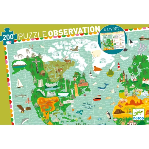 Djeco Megfigyeltető puzzle - Lenyűgöző világ, 200 db-os - A round the world + booklet