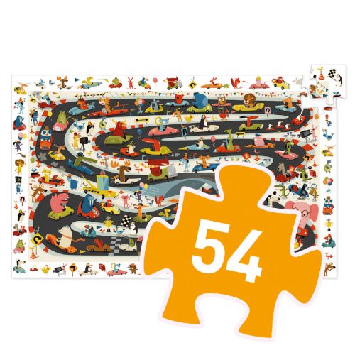 Djeco Megfigyeltető puzzle - Állati autóverseny, 54 db-os - Car rally