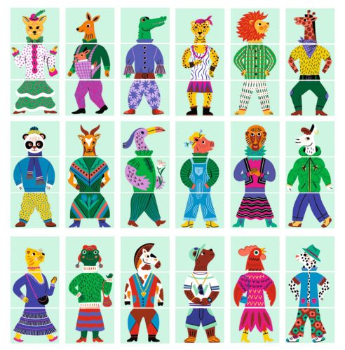 Djeco Fejlesztő játék - Állatdivat, 54 db-os - Eduludo Mix and Match Modanimo