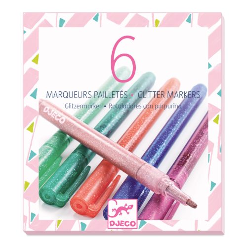 Djeco Filctoll készlet - Csillám fílctoll 6 színben - 6 glitter markers - sweet
