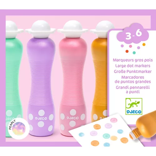 Djeco Marok filc készlet 4 gyöngyház színben - Pontozó színezés - Large dot markers