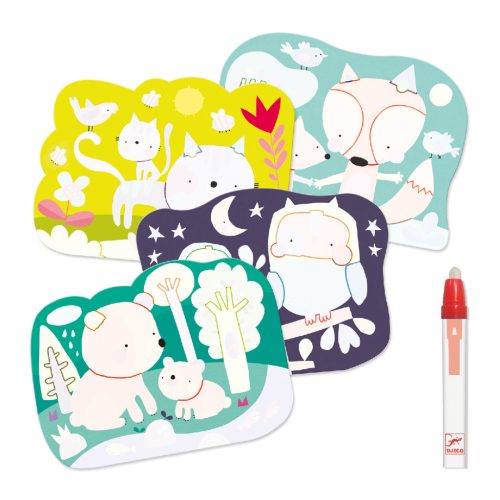 Djeco Vízzel színező készlet - Bújócska az erdőben - Hidden in the woods