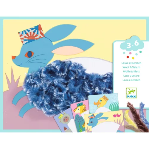 Djeco Kollázs műhely - Kalapos állatkák gyapjúval és tépőzárral - Wool and Velcro - With hats