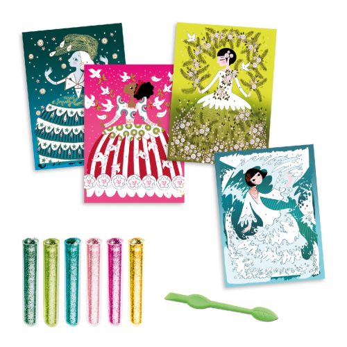 Djeco Csillámkép készítés - Csillogó ruhák - Glitter dresses