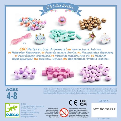 Djeco Fagyöngy készlet - Szivárvány - Wooden beads, Rainbow