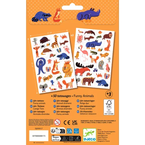 Djeco Tetováló matricák - Vicces állatok - Funny animals
