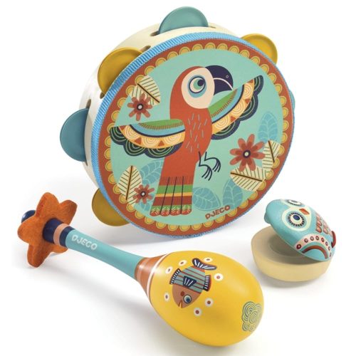 Djeco Játékhangszer készlet - Tambourine, maracas, castanet