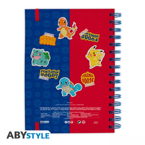 Pokemon Jegyzetfüzet A5 Spirál Pikachu, Bulbasaur, Squirtle, Charmander