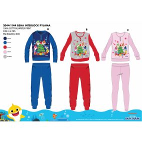   Téli vastag pamut gyerek pizsama - flanel pizsama - Baby Shark - világosrózsaszín - 110