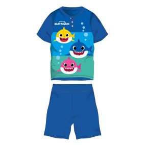   Baby Shark nyári rövid ujjú gyerek pizsama - pamut jersey pizsama - középkék-kék - 104