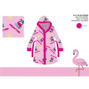  Flamingó mikroszálas kapucnis köntös gyerekeknek - világosrózsaszín - 122-128