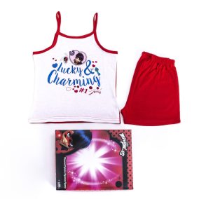   Katicabogár és Fekete Macska kalandjai kislány pamut pizsama - ujjatlan pizsama - nyári együttes - piros - 110