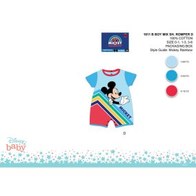   Disney Mickey egér nyári rövid ujjú baba rugdalózó - világoskék-piros - 0-1 hónapos babának