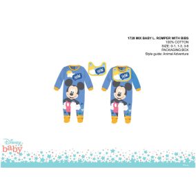   Disney Mickey egér baba rugdalózó előkével - acélkék - 1-3 hónapos babának