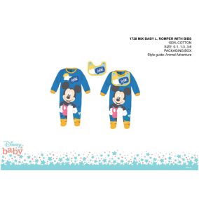   Disney Mickey egér baba rugdalózó előkével - középkék - 0-1 hónapos babának