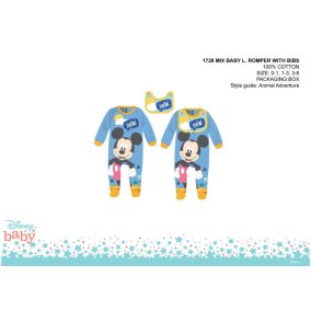   Disney Mickey egér baba rugdalózó előkével - világoskék - 1-3 hónapos babának