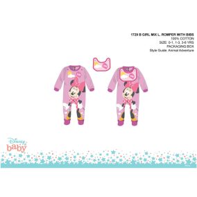   Disney Minnie egér baba rugdalózó előkével - világosrózsaszín-lila - 0-1 hónapos babának