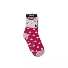   Csúszásgátlós gyerek bokazokni - Minnie egér - teliplüss- pöttyös - pink-fehér - 31-34